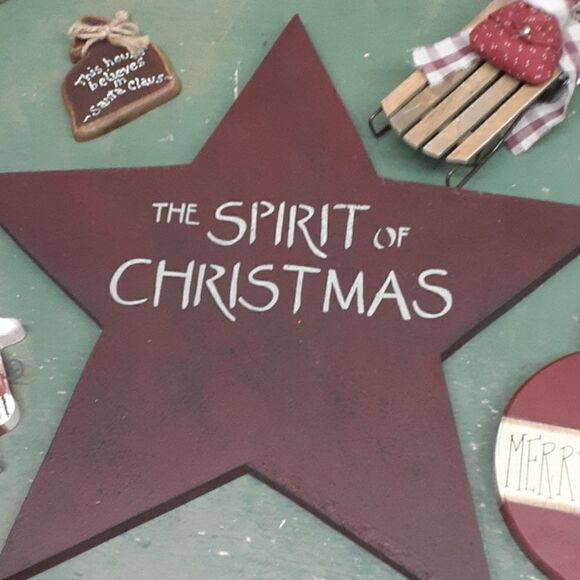 8 pc. Set of the "Spirit of Chrismas" wood ornaments and handmade star - Picture 8 of 15